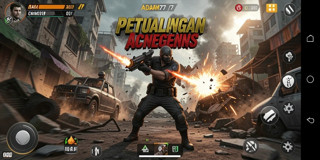 Screenshot gameplay menampilkan aksi pertarungan seru di ADAM77.