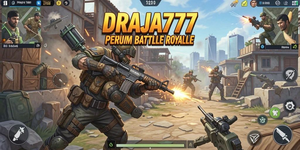 Screenshot DRAJA777 menampilkan aksi intens dalam pertempuran Battle Royale.