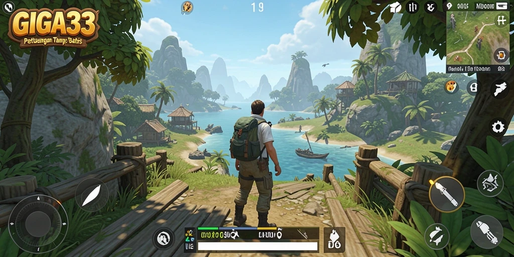 Tangkapan layar gameplay GIGA33 yang menampilkan dunia terbuka yang luas dan indah.