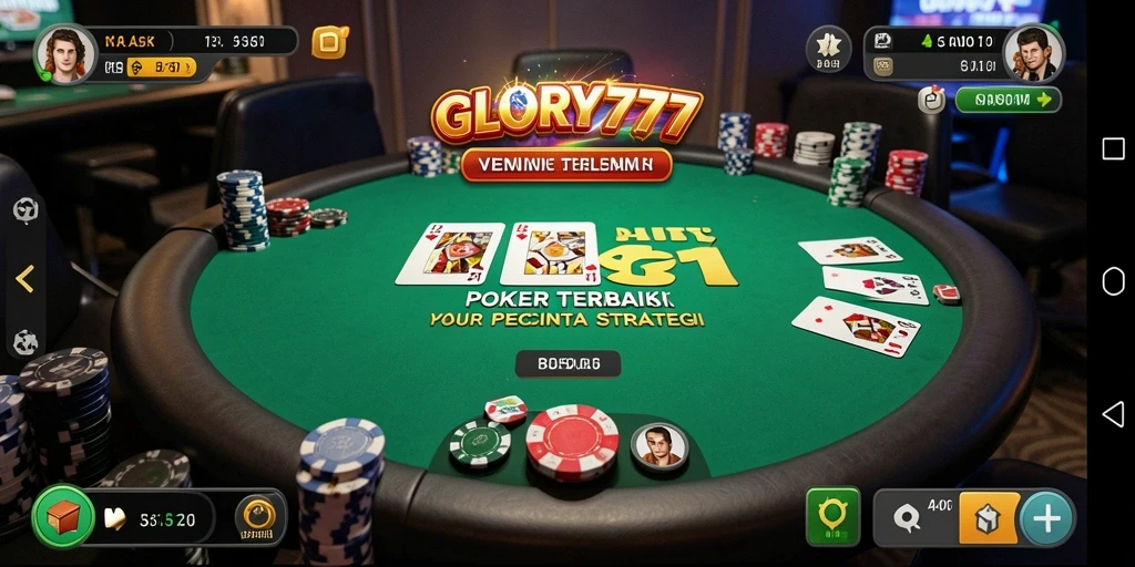 Tampilan gameplay poker yang seru dan mendebarkan di GLORY777.