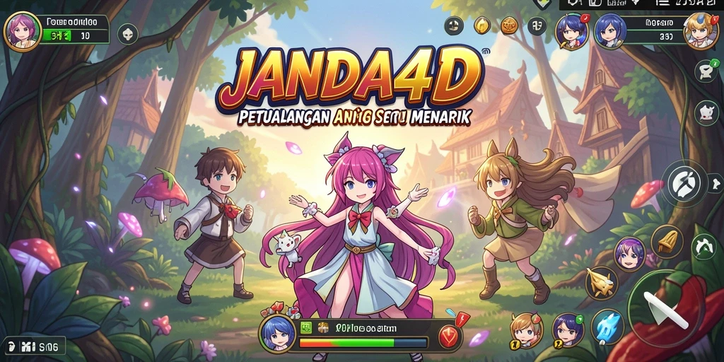 Tampilan gameplay JANDA4D yang penuh warna dan karakter menarik.