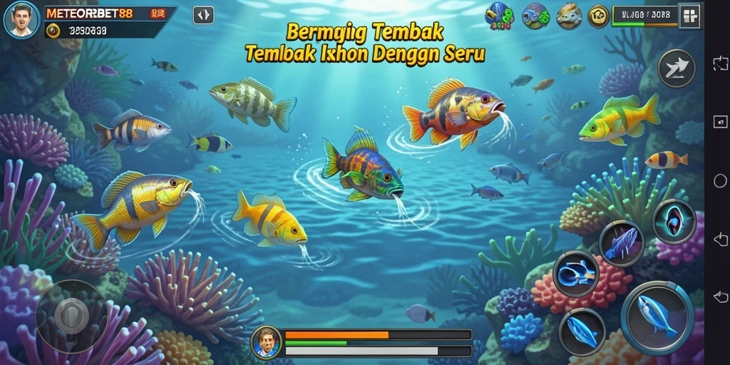 Tampilan gameplay METEORBET88 yang mengasyikkan saat menembak ikan.