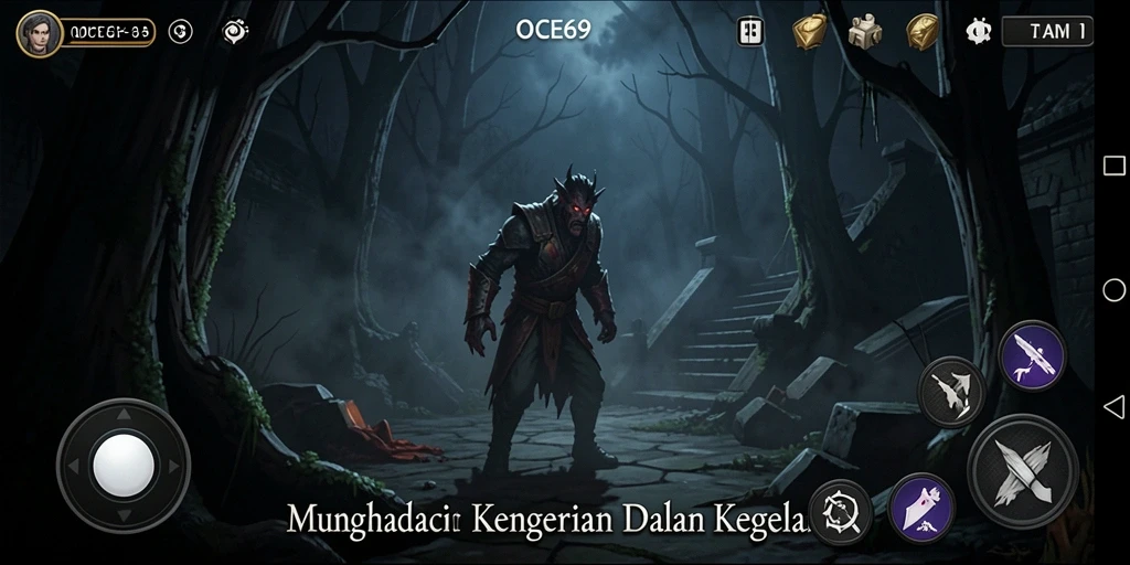 Tampilan gameplay OCE69 yang menegangkan dan menyeramkan.