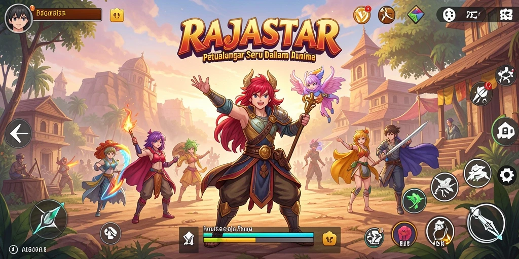 Tampilan gameplay seru dalam RAJASTAR dengan karakter anime yang menarik.