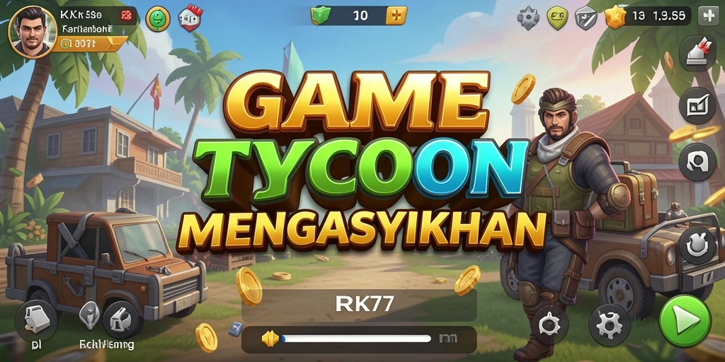 Tampilan permainan RK77 yang seru dalam mengelola bisnis Tycoon.