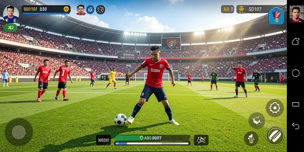 Tampilan gameplay SD107 yang mendebarkan dalam pertandingan sepak bola.
