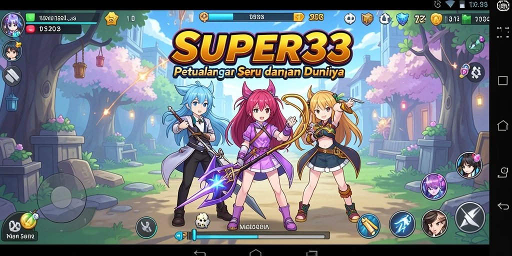 Tampilan gameplay SUPER33 yang penuh warna dan mengasyikkan.