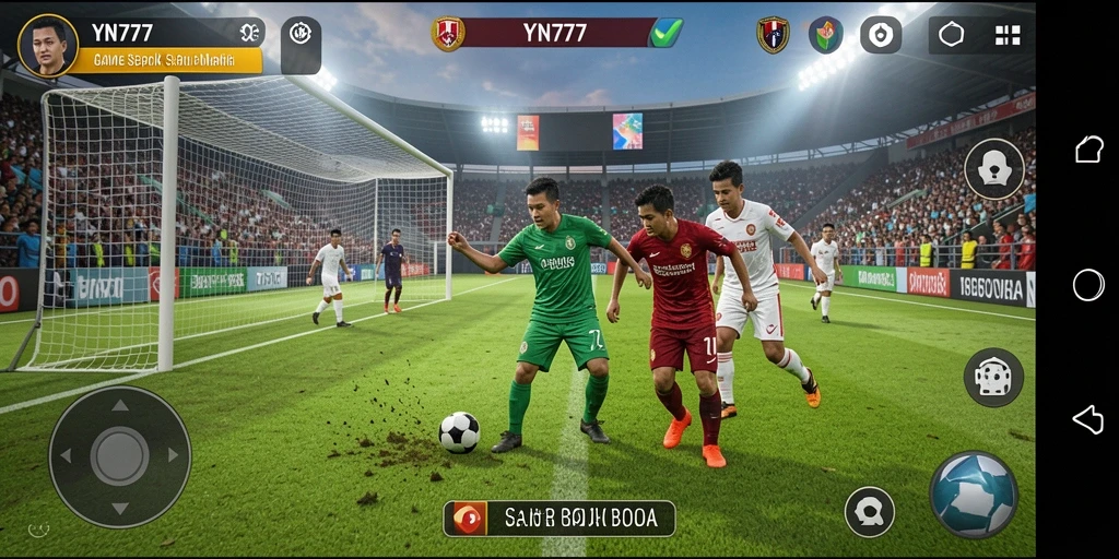 Tangkapan layar YN777 menampilkan aksi pertandingan sepak bola yang menegangkan.